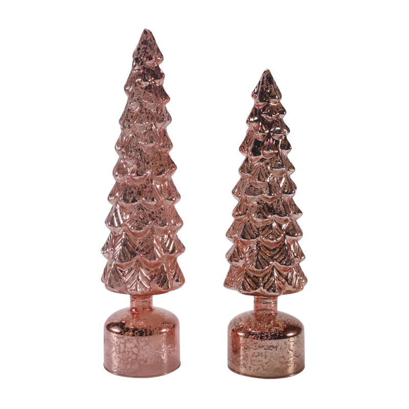 Set di alberi di Natale in vetro rotanti illuminati a LED da 10×25 e 10×28 cm. Ornamenti festivi