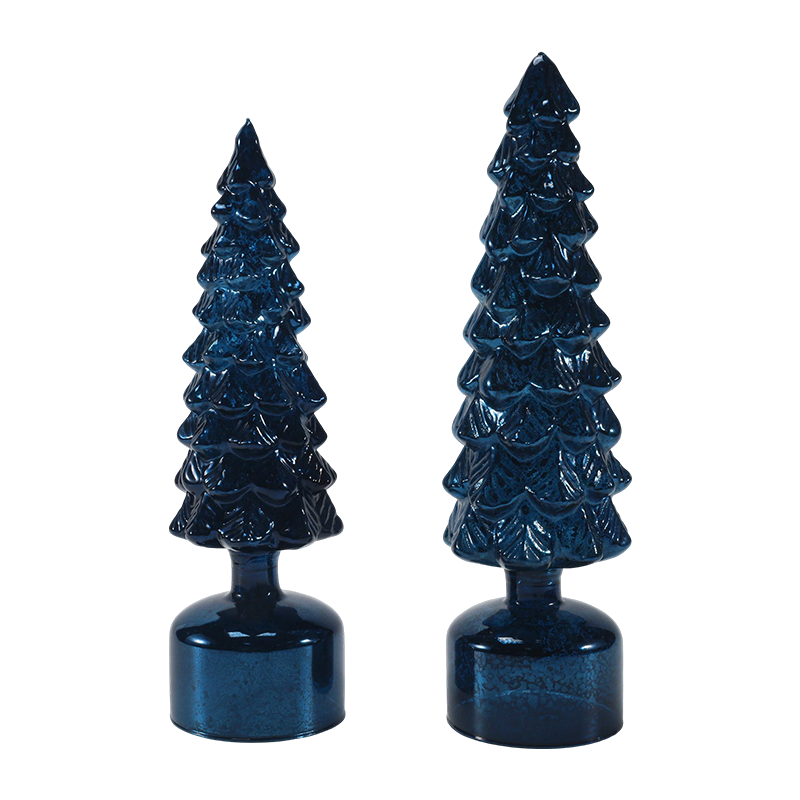 Set di alberi di Natale in vetro rotanti illuminati a LED da 10×25 e 10×28 cm. Ornamenti festivi