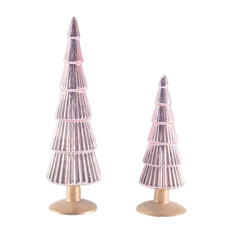 Set da 2 pezzi per albero di Natale in vetro a strisce 8×20 e 8×25 cm, decorazione natalizia da tavolo