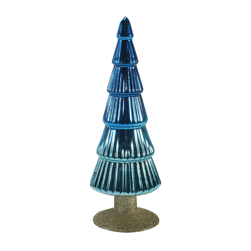 Set da 2 pezzi per albero di Natale in vetro a strisce 8×20 e 8×25 cm, decorazione natalizia da tavolo