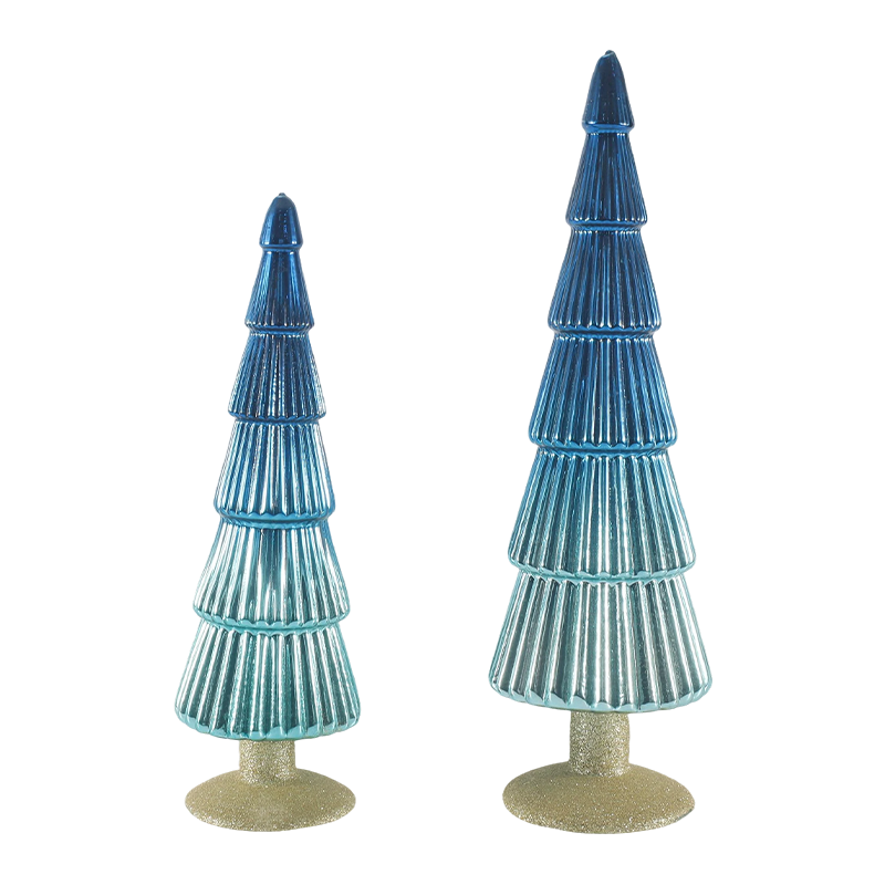 Set da 2 pezzi per albero di Natale in vetro a strisce 8×20 e 8×25 cm, decorazione natalizia da tavolo