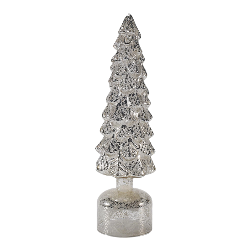 Set di alberi di Natale in vetro rotanti illuminati a LED da 10×25 e 10×28 cm. Ornamenti festivi