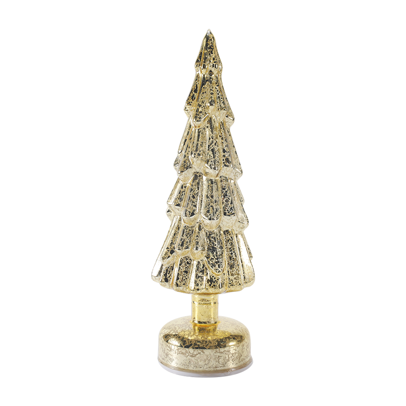 Albero di Natale rotante in vetro trasparente da 10×35 cm con calda luce LED