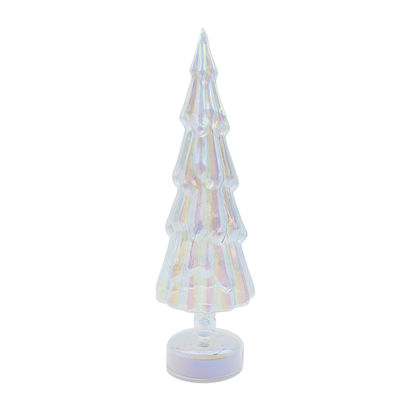 Albero di Natale rotante in vetro trasparente da 10×35 cm con calda luce LED