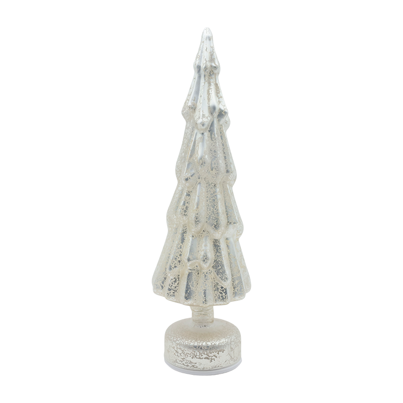 Albero di Natale rotante in vetro trasparente da 10×35 cm con calda luce LED