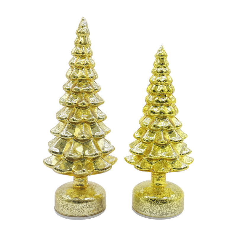 Set da 2 pezzi per albero di Natale in vetro a LED rotante 12×23 e 13×28 cm - Decorazione festiva