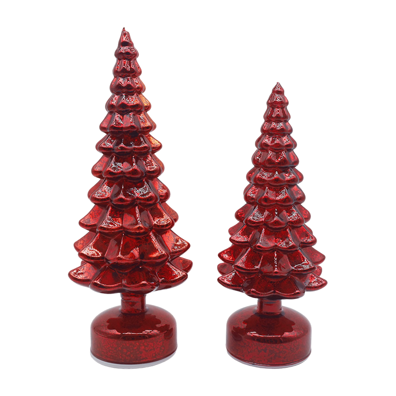 Set da 2 pezzi per albero di Natale in vetro a LED rotante 12×23 e 13×28 cm - Decorazione festiva