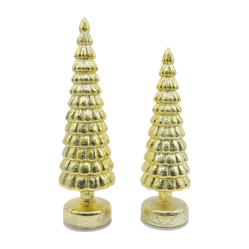 Ornamenti da tavolo per albero di Natale in vetro rotante illuminato a LED da 10×38 e 10×33 cm