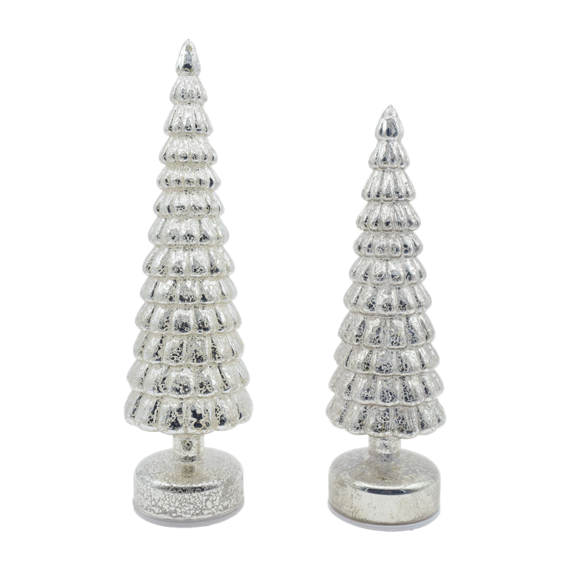 Ornamenti da tavolo per albero di Natale in vetro rotante illuminato a LED da 10×38 e 10×33 cm