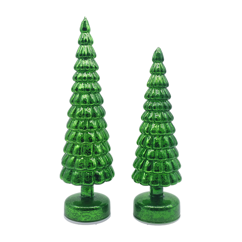 Ornamenti da tavolo per albero di Natale in vetro rotante illuminato a LED da 10×38 e 10×33 cm