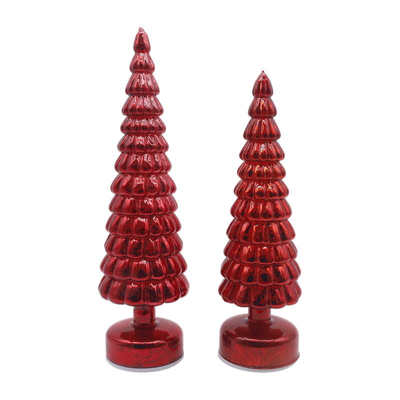 Ornamenti da tavolo per albero di Natale in vetro rotante illuminato a LED da 10×38 e 10×33 cm
