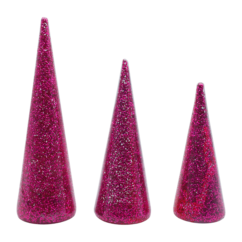 Set albero di Natale in vetro glitterato da 3 pezzi 8×20/9×25/10×30 cm con luci LED integrate