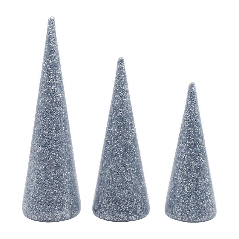 Set albero di Natale in vetro glitterato da 3 pezzi 8×20/9×25/10×30 cm con luci LED integrate