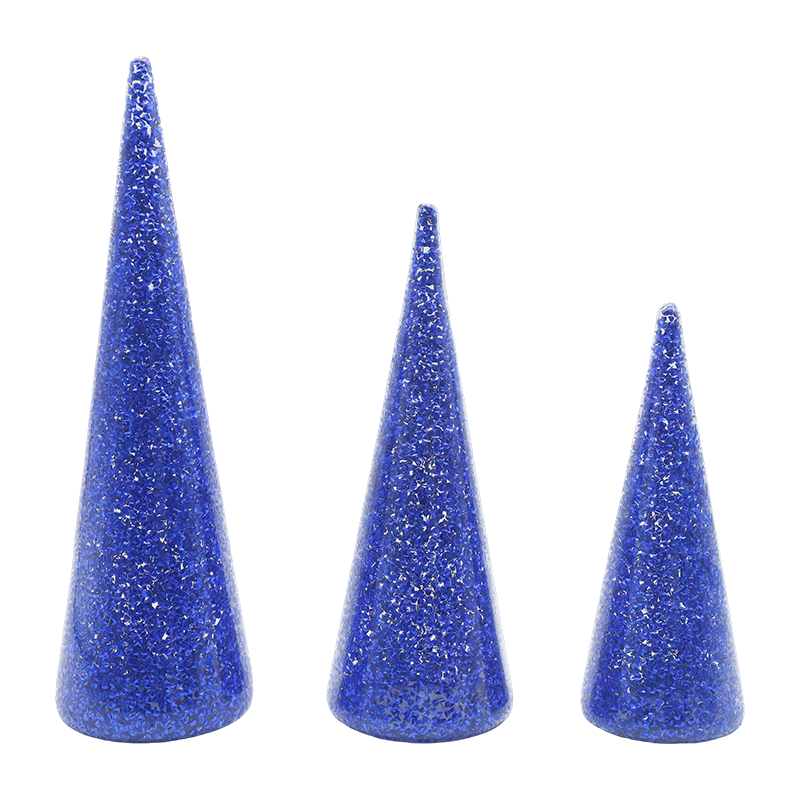 Set albero di Natale in vetro glitterato da 3 pezzi 8×20/9×25/10×30 cm con luci LED integrate