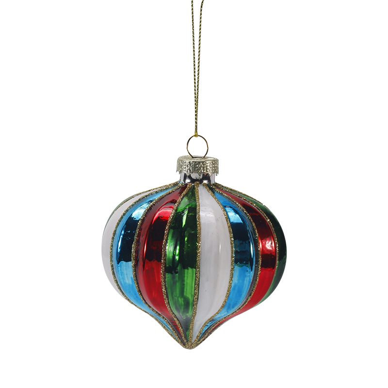 Set di ornamenti con sfere di vetro natalizie a strisce retrò da 8 cm