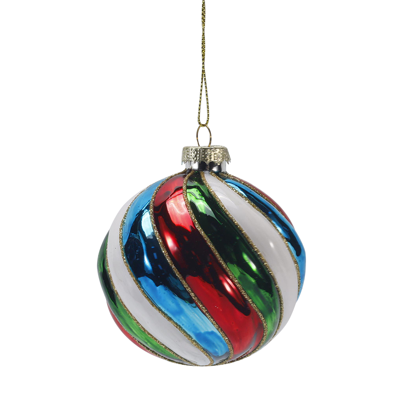 Set di ornamenti con sfere di vetro natalizie a strisce retrò da 8 cm
