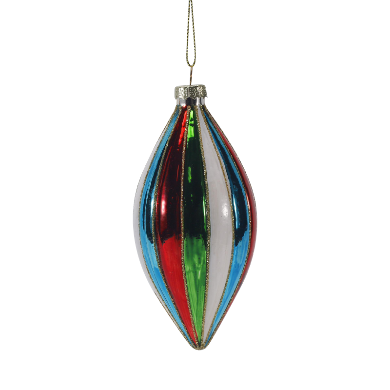 Set di ornamenti con sfere di vetro natalizie a strisce retrò da 8 cm