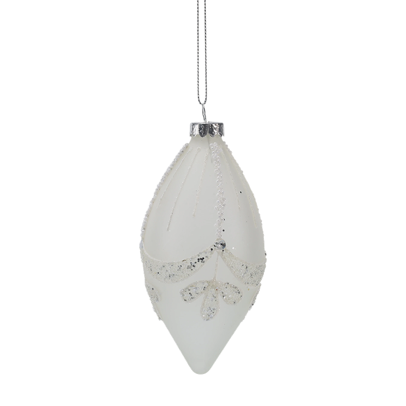 Ornamento natalizio in vetro bianco con perline da sposa, 8 cm (singolo/set da 3)