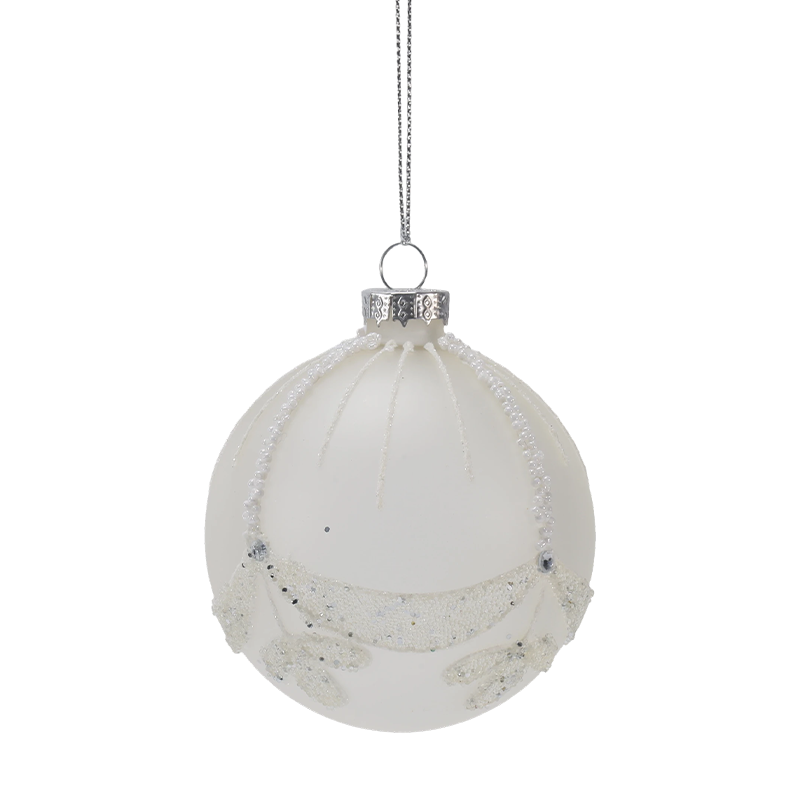 Ornamento natalizio in vetro bianco con perline da sposa, 8 cm (singolo/set da 3)