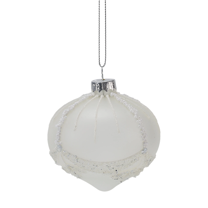 Ornamento natalizio in vetro bianco con perline da sposa, 8 cm (singolo/set da 3)