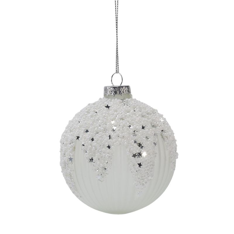 Ornamento natalizio con sfera di vetro natalizia bianca e argento da 8 cm (singolo/set da 3)