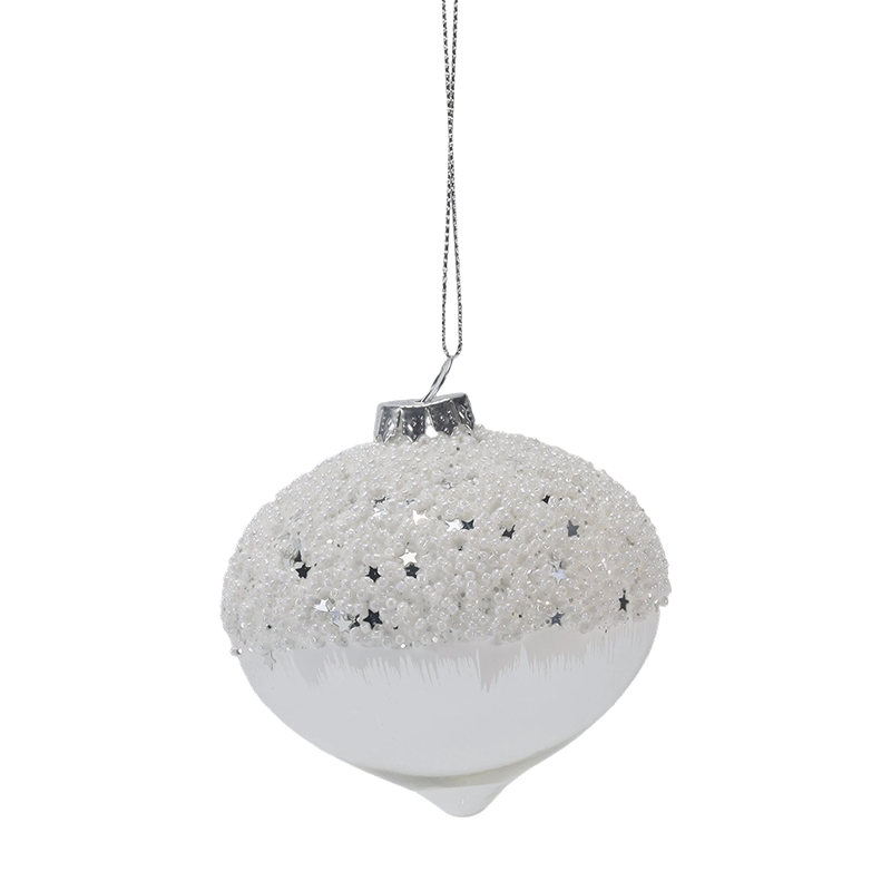 Ornamento natalizio con sfera di vetro natalizia bianca e argento da 8 cm (singolo/set da 3)
