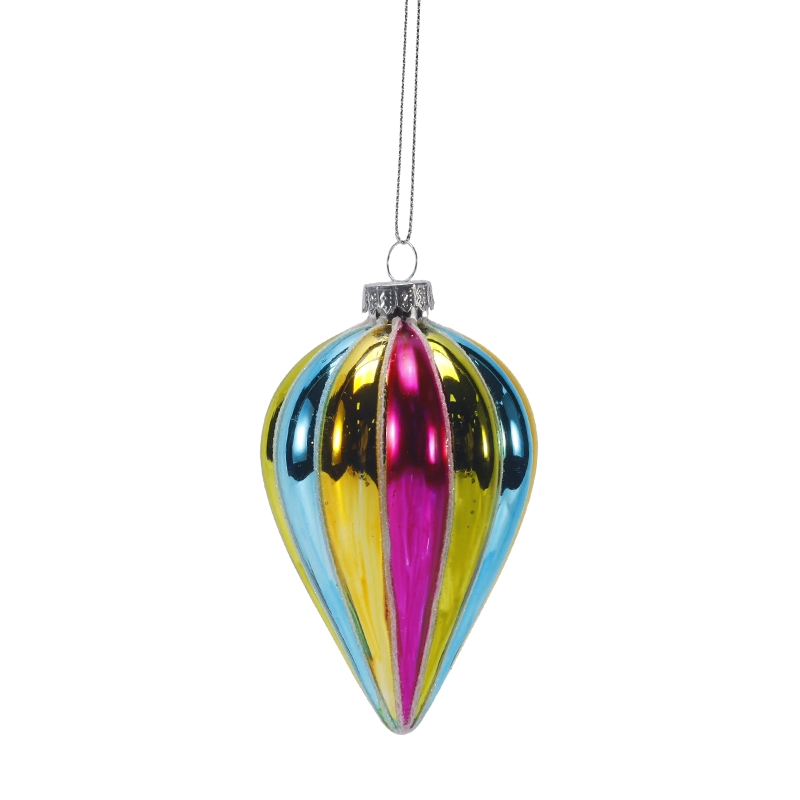Ornamento natalizio con sfera di vetro a strisce arcobaleno retrò da 8 cm (singolo/set da 4)