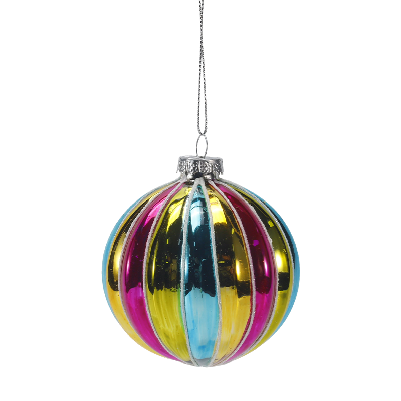 Ornamento natalizio con sfera di vetro a strisce arcobaleno retrò da 8 cm (singolo/set da 4)