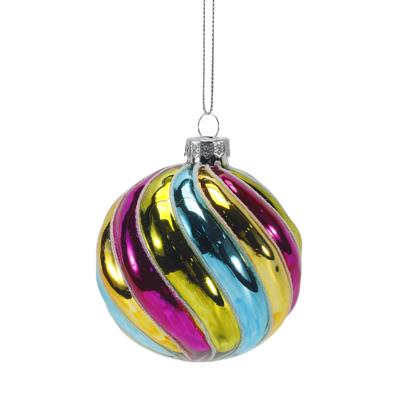 Ornamento natalizio con sfera di vetro a strisce arcobaleno retrò da 8 cm (singolo/set da 4)