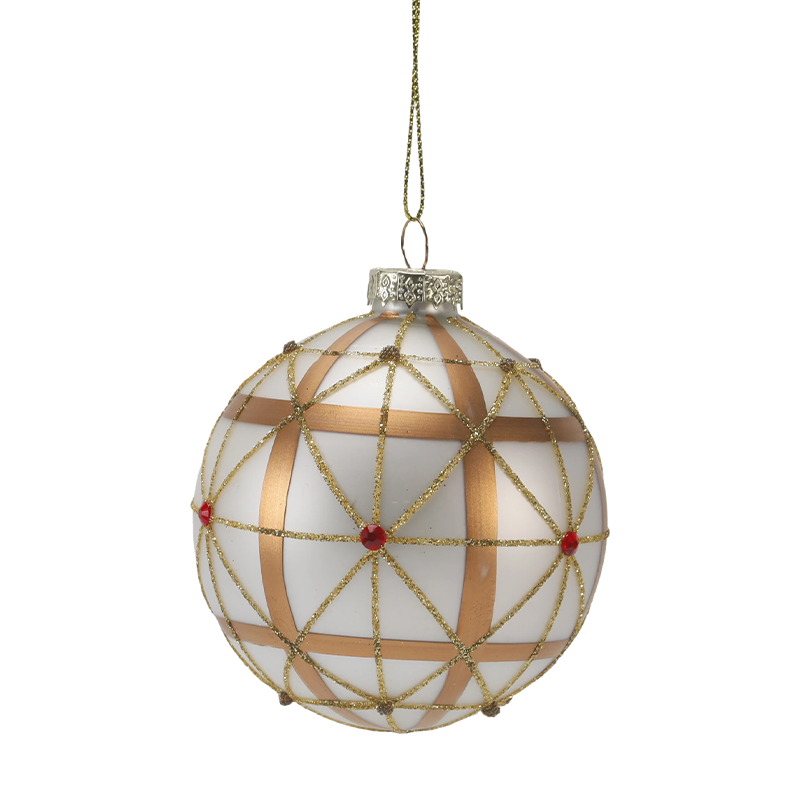 Ornamento natalizio con sfera di vetro di lusso color oro e rosso da 8 cm (singolo/set da 3)