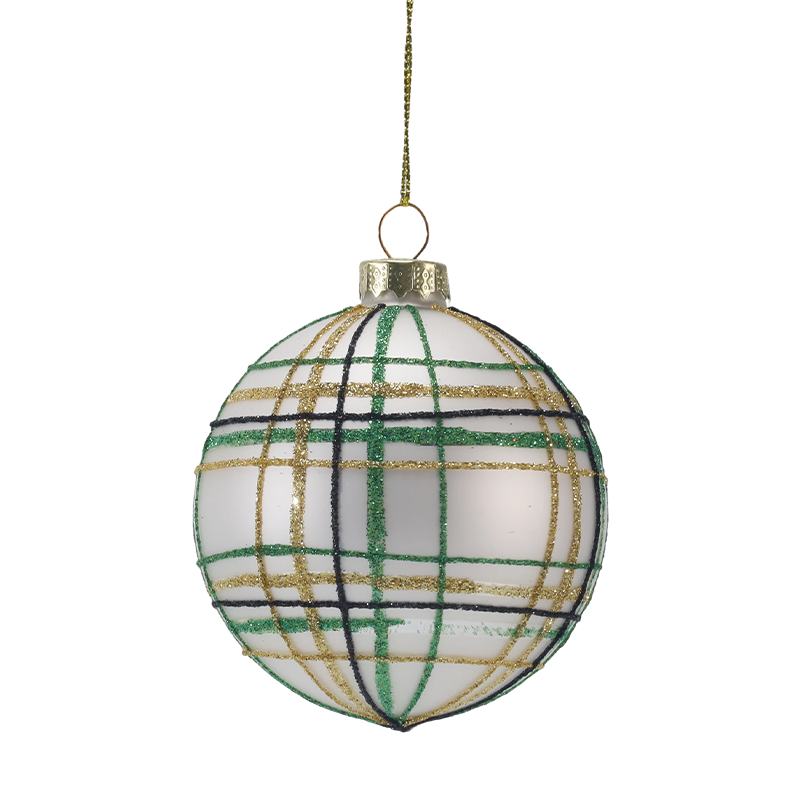 Ornamento natalizio con sfera di vetro natalizia a quadri e strisce retrò da 8 cm (singolo/set da 3)