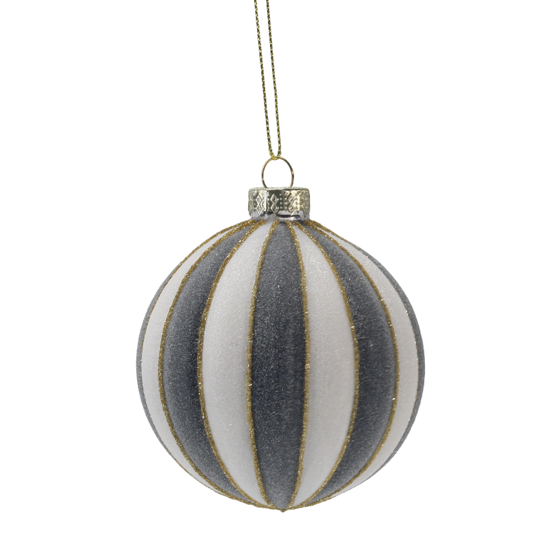 Ornamento natalizio con sfera di vetro natalizia a quadri e strisce retrò da 8 cm (singolo/set da 3)