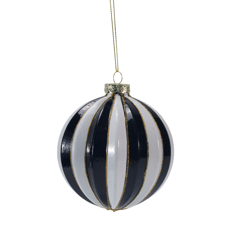 Ornamento natalizio con sfera di vetro natalizia a quadri e strisce retrò da 8 cm (singolo/set da 3)
