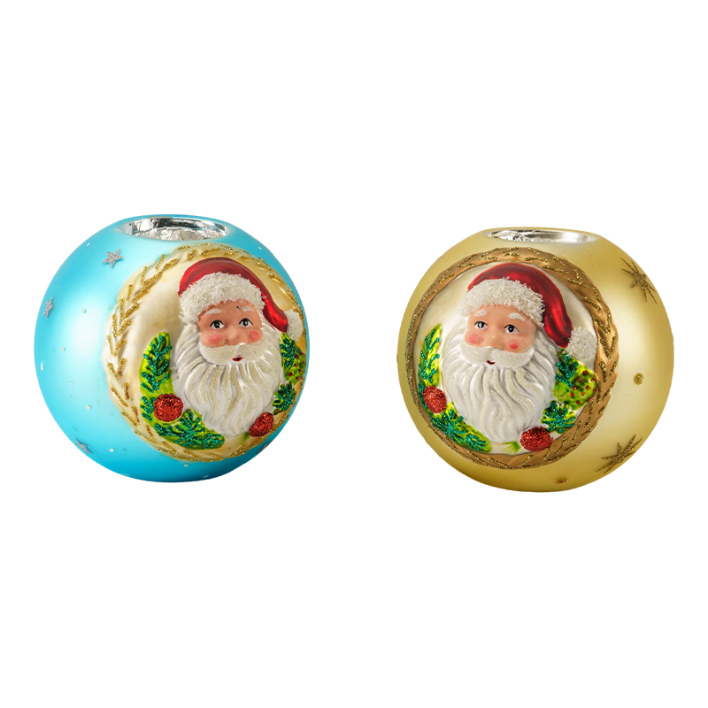 Portacandele in vetro goffrato 12 * 12 Babbo Natale