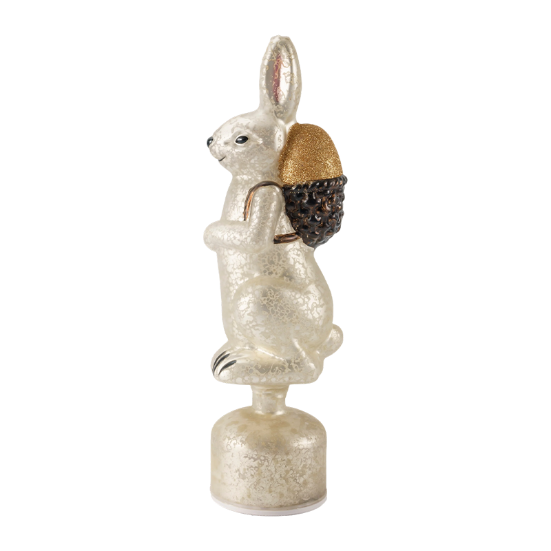 Statuetta vintage di coniglio in vetro Mercury (finitura argento/bianco antico)