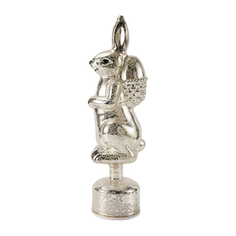 Statuetta vintage di coniglio in vetro Mercury (finitura argento/bianco antico)