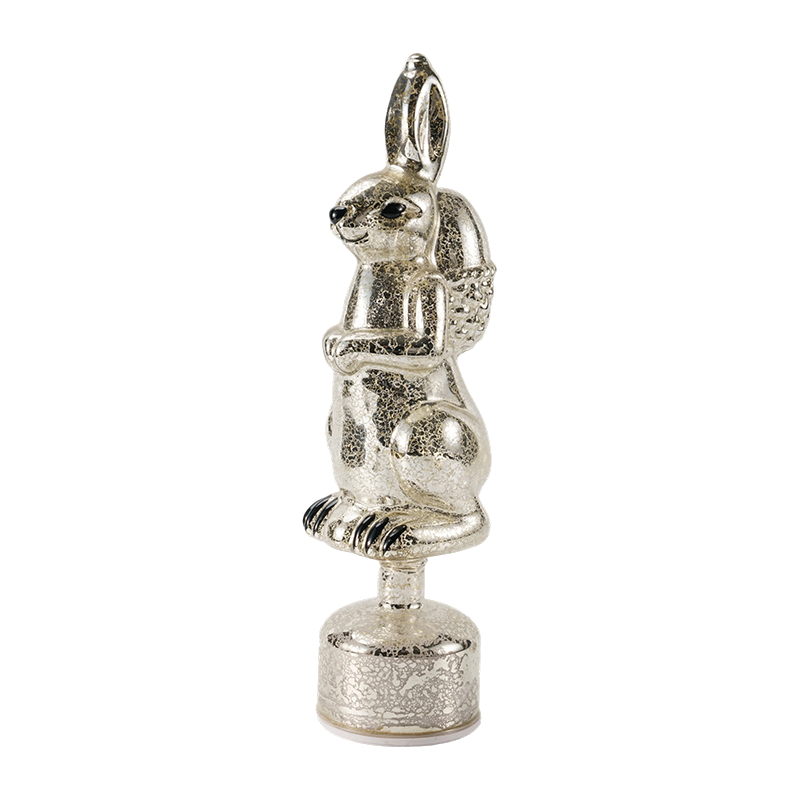 Statuetta vintage di coniglio in vetro Mercury (finitura argento/bianco antico)