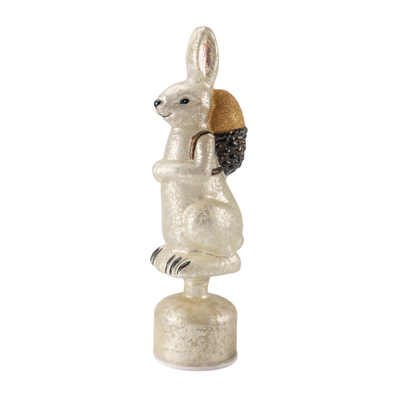 Statuetta vintage di coniglio in vetro Mercury (finitura argento/bianco antico)