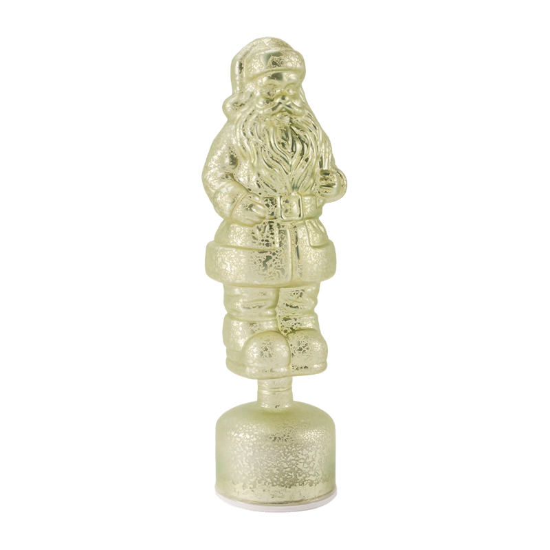 Statuetta vintage di Babbo Natale in vetro Mercury (finitura rossa/argento/verde chiaro)