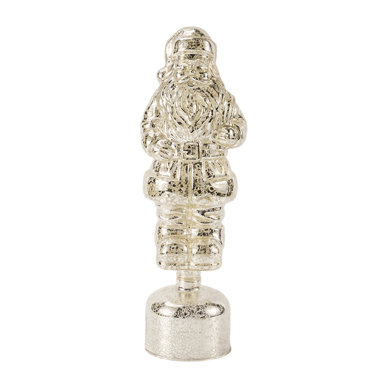 Statuetta vintage di Babbo Natale in vetro Mercury (finitura rossa/argento/verde chiaro)
