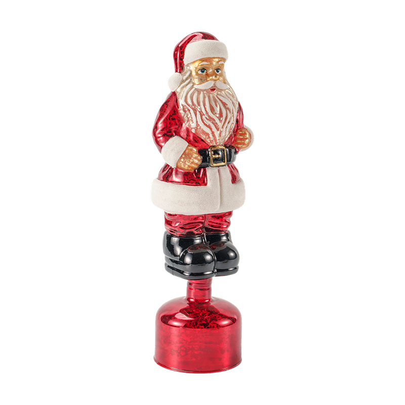 Statuetta vintage di Babbo Natale in vetro Mercury (finitura rossa/argento/verde chiaro)