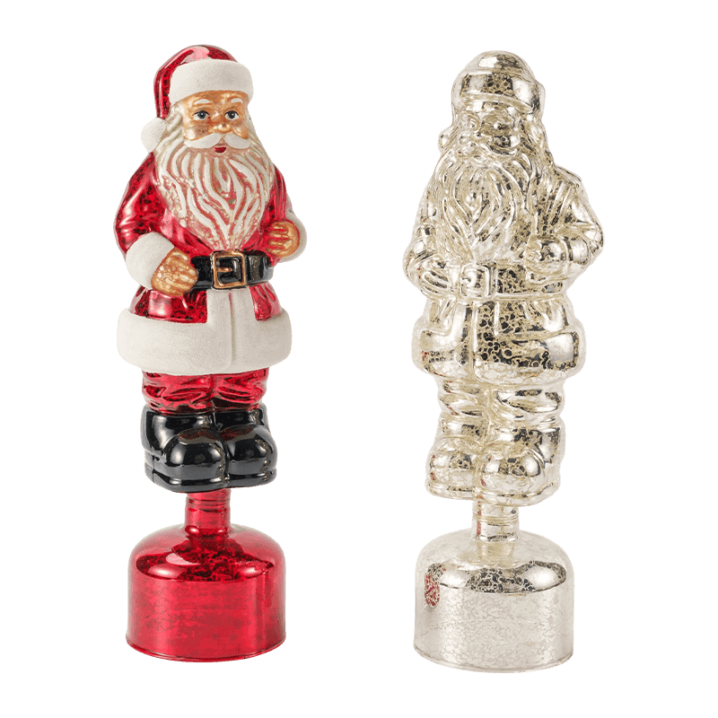 Statuetta vintage di Babbo Natale in vetro Mercury (finitura rossa/argento/verde chiaro)