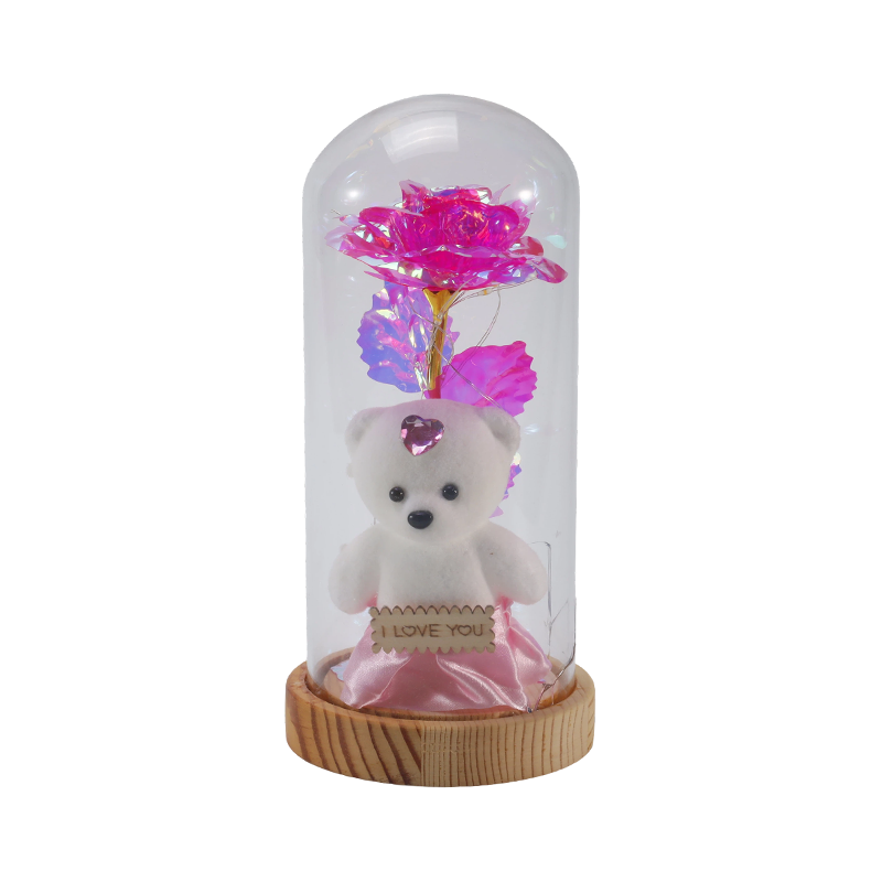 Lampada a cloche in vetro Galaxy Rose (con/senza orsacchiotto, più colori)