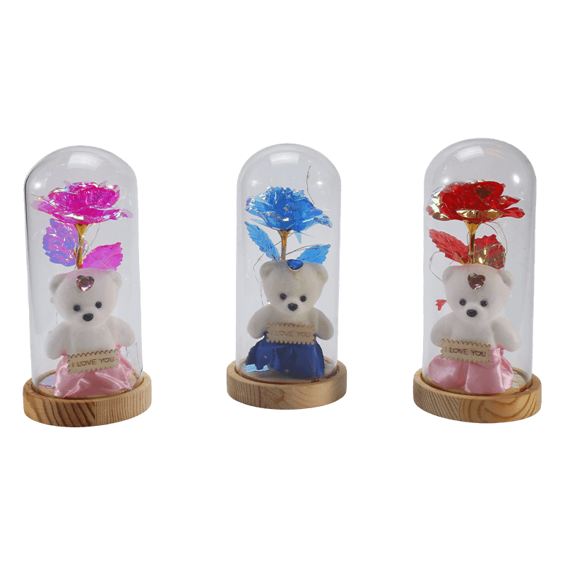 Lampada a cloche in vetro Galaxy Rose (con/senza orsacchiotto, più colori)