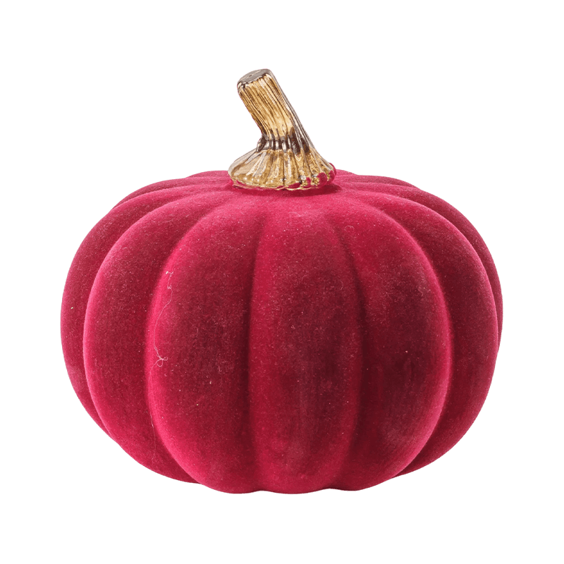 Zucca decorativa in velluto/floccata con stelo in vetro