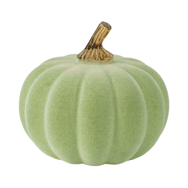Zucca decorativa in velluto/floccata con stelo in vetro