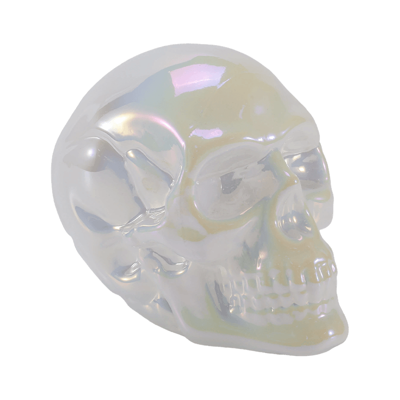 Set di decorazioni con teschio iridescente/ornamenti in vetro con teschio di zucchero