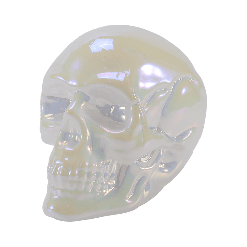 Set di decorazioni con teschio iridescente/ornamenti in vetro con teschio di zucchero
