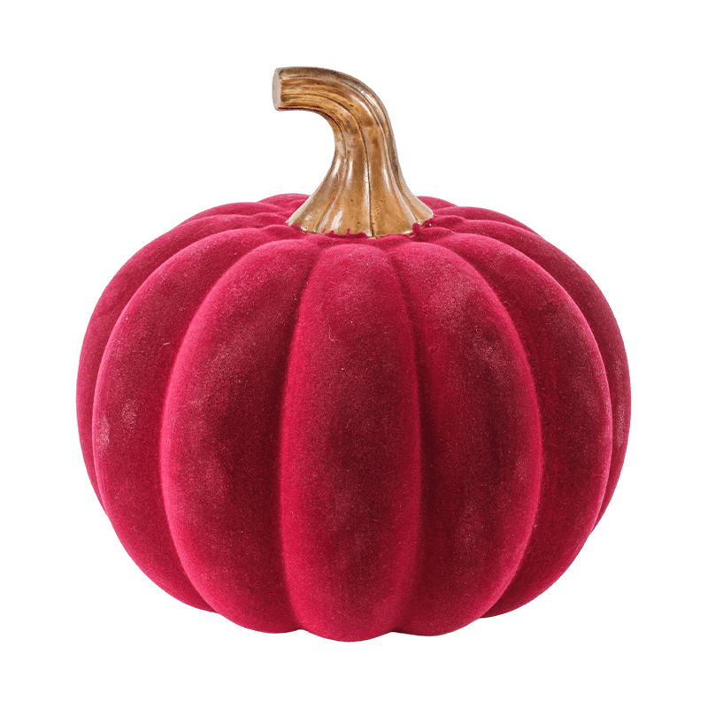 Zucca decorativa in velluto/floccata con stelo in vetro