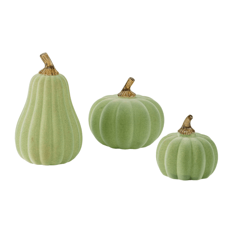 Set di zucche decorative multidimensione in velluto/floccato con stelo in vetro